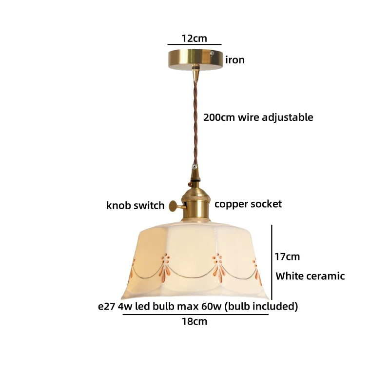 Axyaa White Ceramic Brass LED Pendant Light Modern Nordic Hanging Lamp