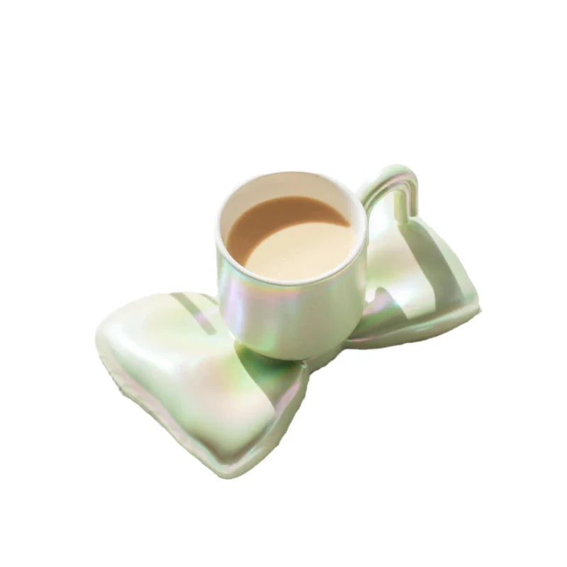 Axya Cartoon Bow Ceramic Cup Saucer Set - Cute Children's Breakfast Milk Gift