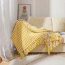 Axyaa Yellow Striped Throw Blanket with Fringe - Soft Multi Color Accent for Home & Travel