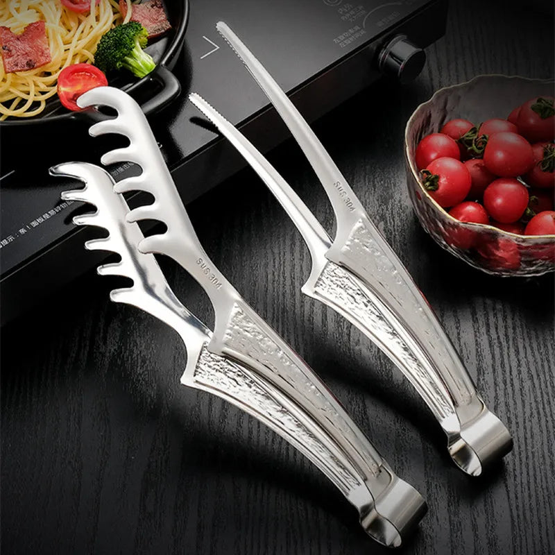 Axyaa Stainless Steel Kitchen Tongs for BBQ, Salad, Steak & More