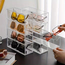 Axyaa Sunglass Display Case with Drawer: Clear Stackable Eyeglass Organizer Box