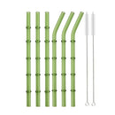 Axyaa Bamboo Design Glass Straws Set with Brush - Eco-Friendly Drinkware for Cocktails, Coffee