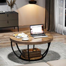 Axyaa Industrial 2-Tier Round Coffee Table with Storage Shelves