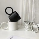 Axyaa Ceramic Round Handle Mugs White Black Splash-ink Tea Milk Water Cup