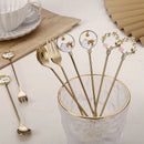 Axyaa Flower Dessert Spoon Fork Set Stainless Steel Coffee Tea Ice Cream Kitchen Tableware