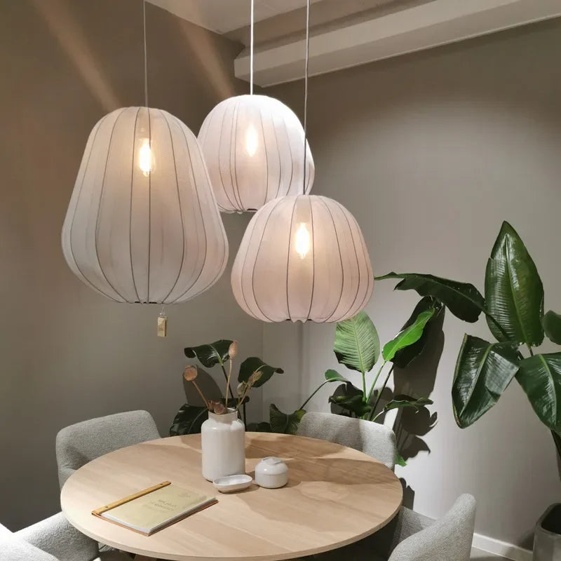 Axyaa Silk Pendant Lights: Nordic Wabi Sabi LED Hanging Lamp for Home Decor