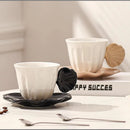 Axyaa Ceramic Shell Mug with Saucer: Abstract Art Tea Coffee Cup, 280ml