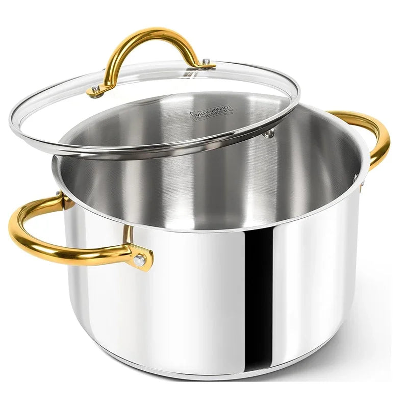 Axyaa Stainless Steel Stock Pot with Lid 10QT Induction Compatible Soup Pot