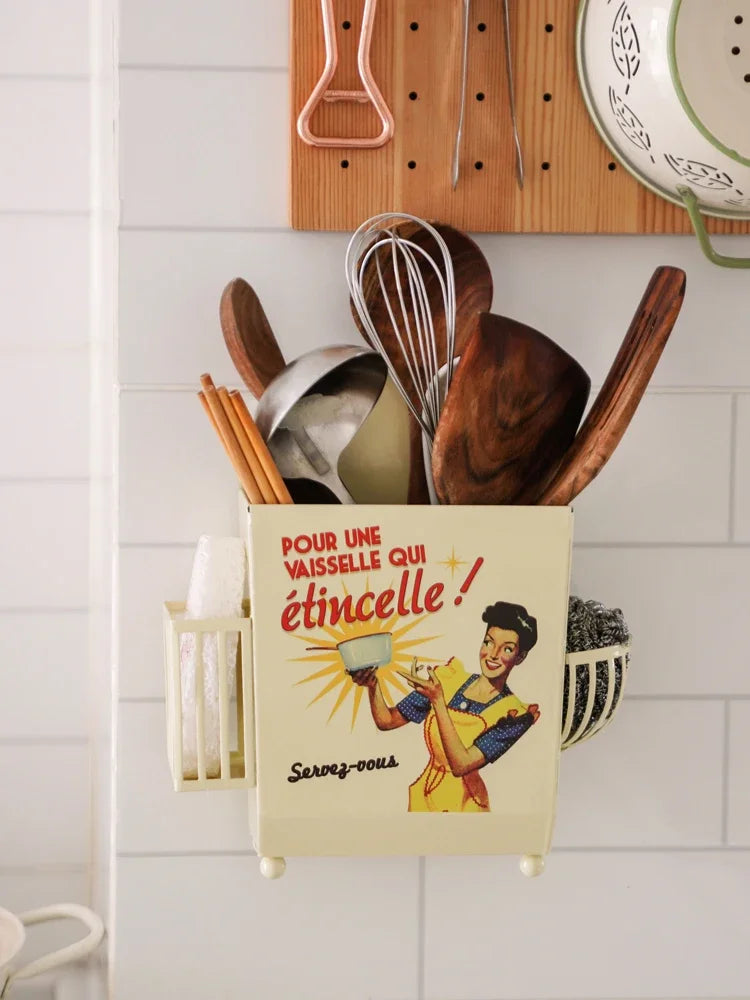 Axya French Vintage Tableware Storage Bucket Kitchen Shelf Set