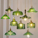 Axyaa Green Glass Pendant Lamp: Retro Nordic Luxury LED Chandelier for Home Decor