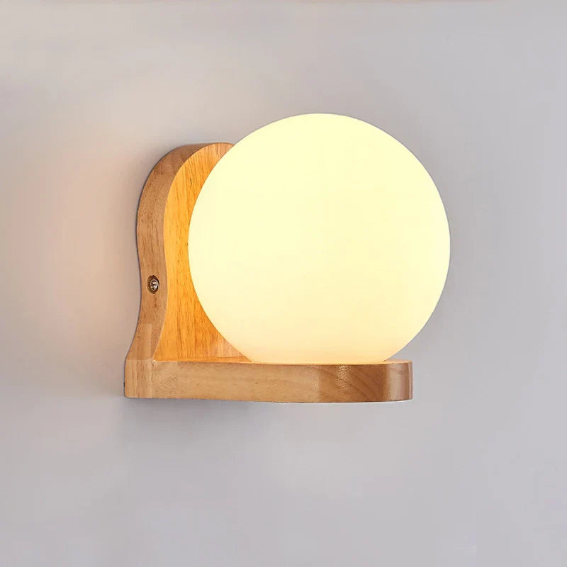 Nordic Glass Shade Sconce Wall Light by Axyaa - Wood Bedside Lamp E27