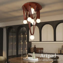 Axyaa Nordic Brown Leather Ceiling Chandelier LED Fixture - Modern Round Design