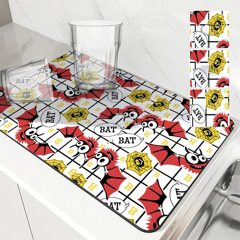 Axyaa Halloween Drying Mat for Kitchen Counter and Tableware, Non-Slip and Absorbent