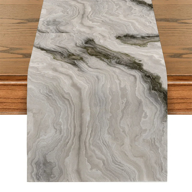 Pink Champagne Gold Textured Table Runner by Axyaa: Elegant Grey Marble Design for Stylish Tables