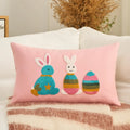 Axyaa Easter Bunny Cushion Cover - Cozy Embroidered Canvas Pillow for Living Room