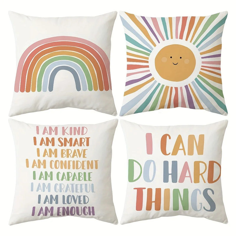 Axyaa Rainbow Sun Pattern Pillowcase for Children's Room & Living Room Decor