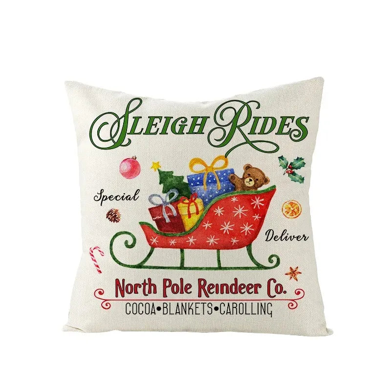 Axyaa Christmas Gingerbread Car Tree Print Pillowcase for Festive Home Decor