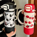 Axyaa Cherry Puppy 500ml Stainless Steel Thermal Bottle with Straw - Kawaii Design