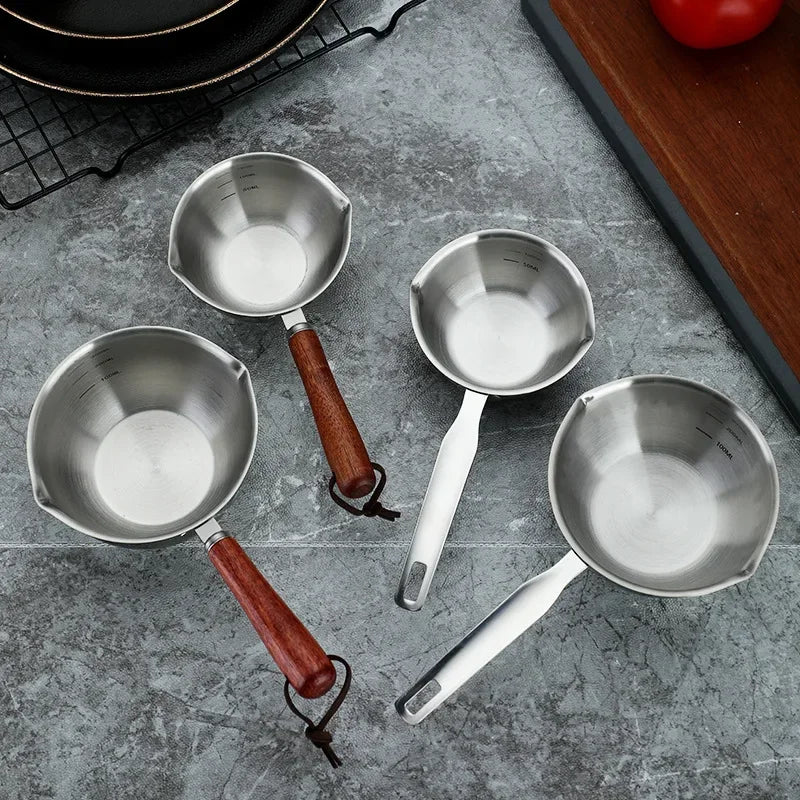 Axyaa Stainless Steel Oil Pot with Wooden/Steel Handle, Small Saucepan - Cooking Tools & Kitchen Accessories