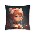 Axyaa Cute Cat Pillow Cover - Cozy Girl and Kitty Print Square Cushion Case