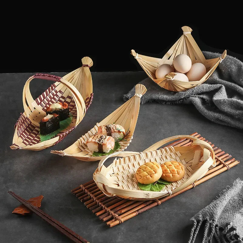 Axya Bamboo Bento Sushi Boat Woven Sashimi Plate Decoration