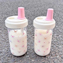 Axyaa Kawaii Bow Plastic Water Bottle with Straw - Summer Bubble Tea Cup