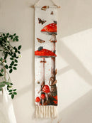 Boho Red Mushroom Cotton Wall Hanging Tapestry with Fringe by Axyaa
