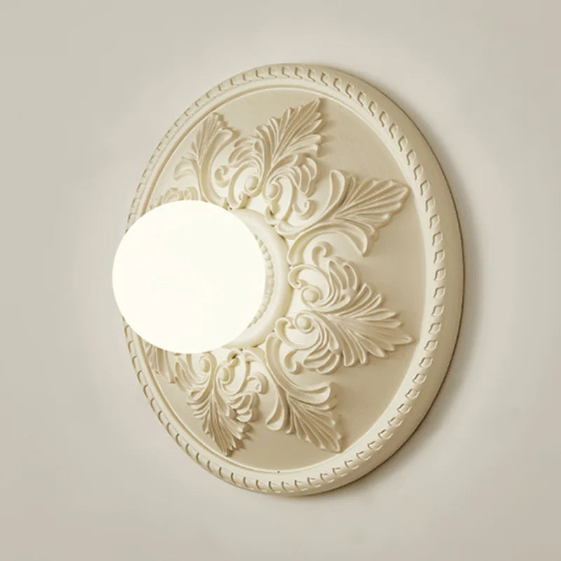 Axyaa Retro Round Milk White Glass Bedside Wall Lamp