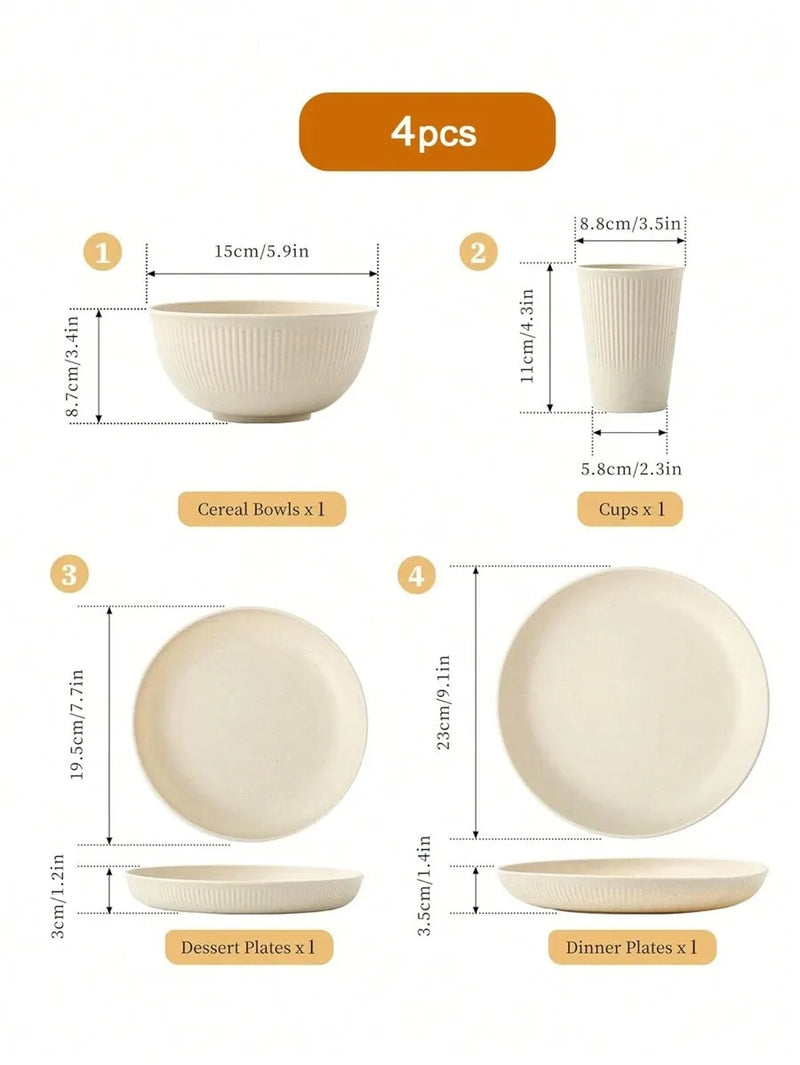 Axyaa 24-Piece Dinnerware Set, Reusable Cup, Plate and Bowl for Camping, Picnic - Beige
