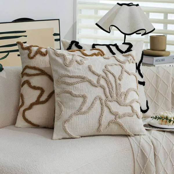 Boho Floral Tufted Cushion Cover 45x45 Pillowcase Home Decor - Axyaa