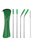 Axyaa Stainless Steel Reusable Straw Set with Cleaning Brush and Cover