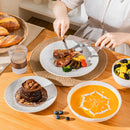 Axyaa Stoneware Dinner Set: 16/32 Piece White Embossed Plates, Bowls in Lydia Design