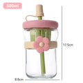 Axyaa Flower Tea Glass Cup with Straw - Cold Brew Tumbler for Juice, Coffee, Milk