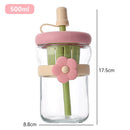 Axyaa Flower Tea Glass Cup with Straw - Cold Brew Tumbler for Juice, Coffee, Milk