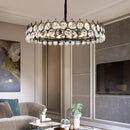 Axyaa Black Iron Crystal LED Chandelier: Modern Round Ceiling Light for Living Room