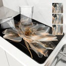 Floral Lines Translucent Flowers Non-Slip Drying Mat for Kitchen Counter by Axyaa