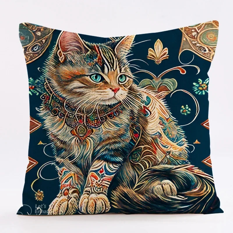 Axyaa Classic Cat Design Linen Pillowcase 45x45cm Home Decoration Sofa Cushion Cover