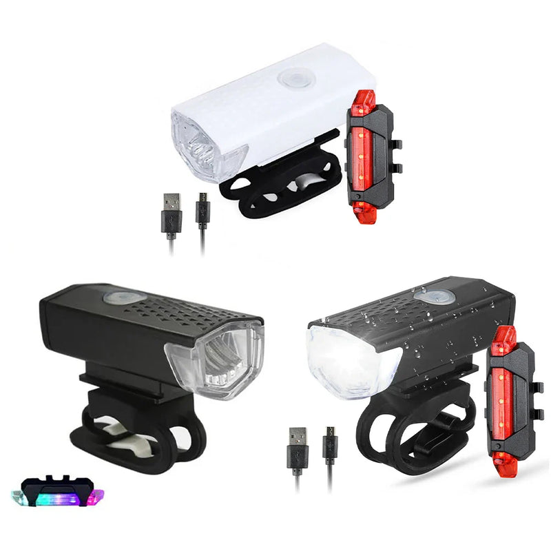 Axya USB Rechargeable Bike Front Rear Light Set LED Flashlight Bikes Lamp