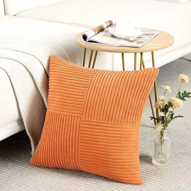 Axyaa Beige Corduroy Throw Pillow Covers 18x18 - Boho Home Decor for Sofa, Couch, Bed