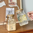 Axyaa Square Glass Mug with Bamboo Lid and Bent Glass Straw, 620ml
