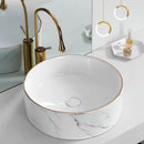 Axyaa Marble Patterned Circular Gold-Edged Ceramic Bathroom Sink