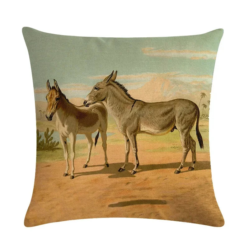 Axyaa Retro Horse Print Cushion Cover for Home Decor 45x45cm