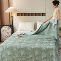 Axyaa Cotton Throw Blanket: Breathable Summer Comforter Quilt, Letter Leaf Design.