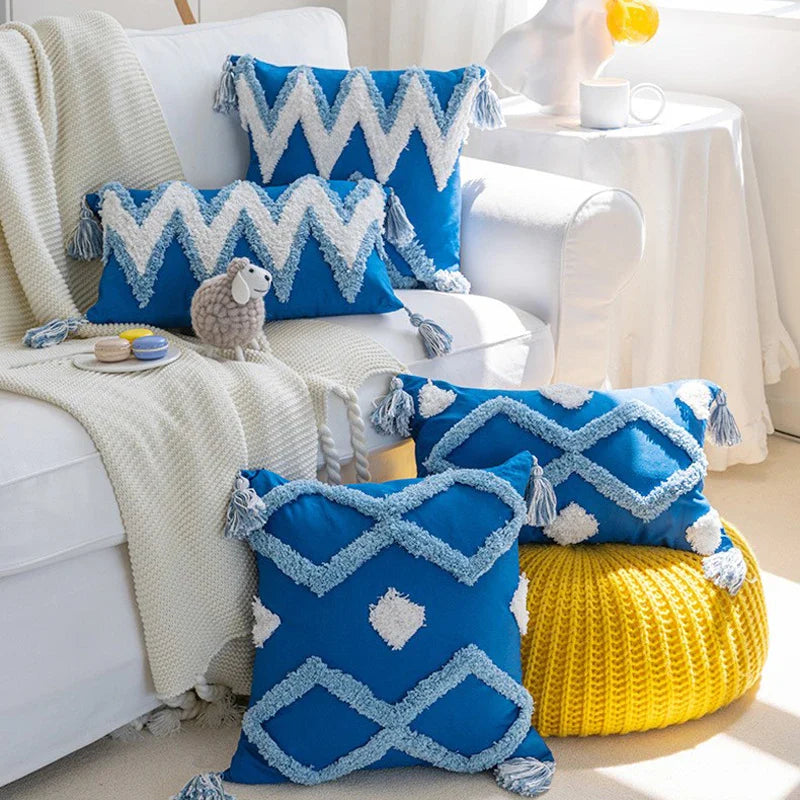Navy Blue Cotton Throw Pillow Case 30x50/45x45cm - Axyaa Home Decor