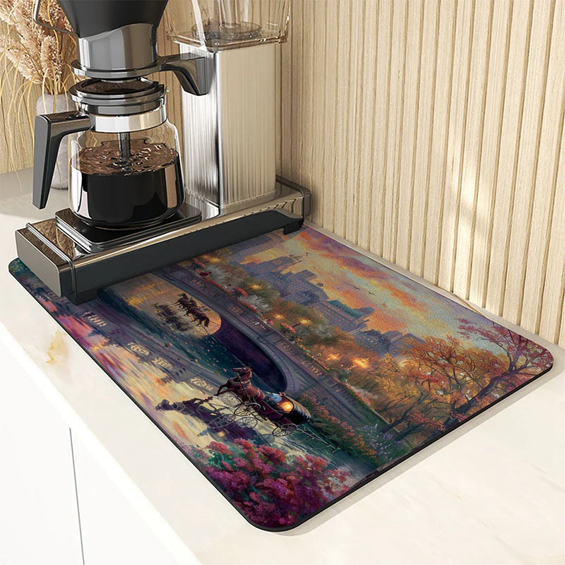 Axyaa Cityscape Absorbent Kitchen Mat - Antiskid & Quick Dry Dish Drying Pad