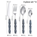 Axyaa 24-Piece Pearl Handle Luxury Cutlery Set - Stainless Steel Knife Fork Spoon Shell Spoon Kit