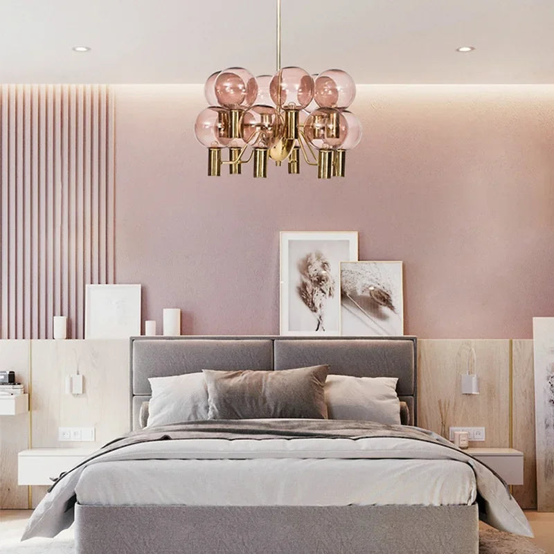 Axyaa Pink Glass Pendant Light: Modern LED Lamp for Luxurious Living Room Setting