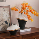 Axyaa Black White Color Block Ceramic Vase Gold Plant Pot Room Decor Aesthetic