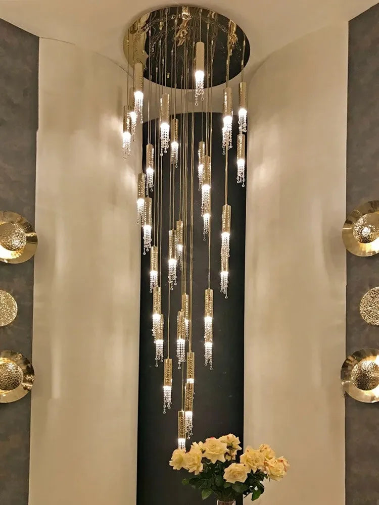 Axyaa Crystal Large Staircase Chandelier: Modern LED Indoor Ceiling Lighting