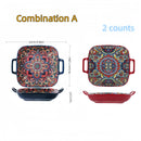 Axyaa Bohemian Double Ear Square Ceramic Plate 9-inch